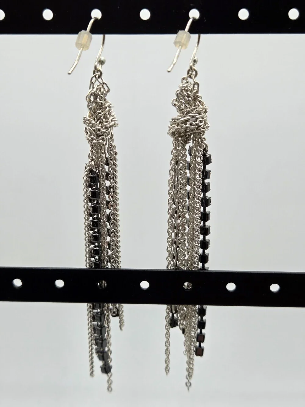 Lot of 3 Pairs Fashion Dangle Hoop Earrings Gold Silver Rhinestone Fringe Boho - Picture 7 of 8